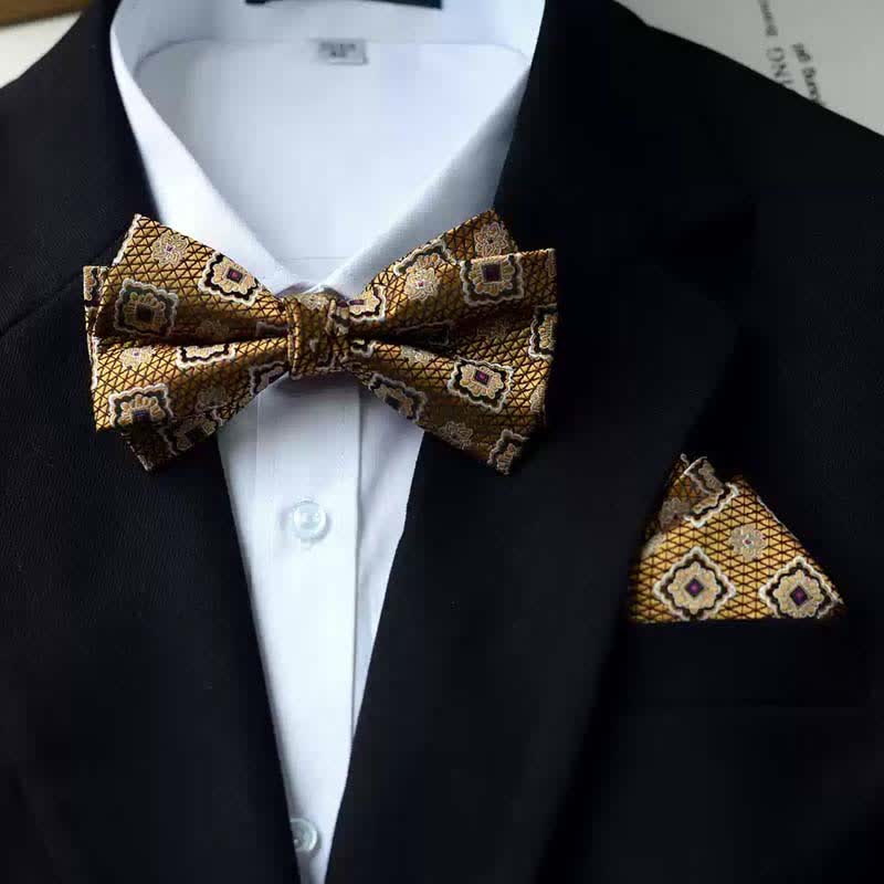 Men's Vintage Printed Double Layered Handkerchief Bow Tie - Image 15