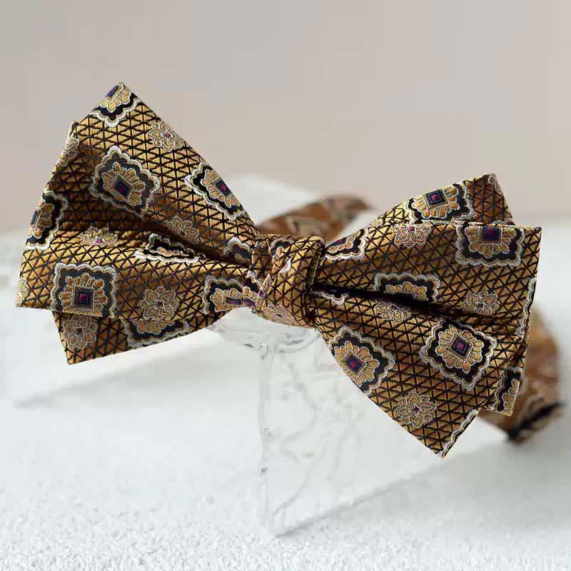 Men's Vintage Printed Double Layered Handkerchief Bow Tie - Image 16