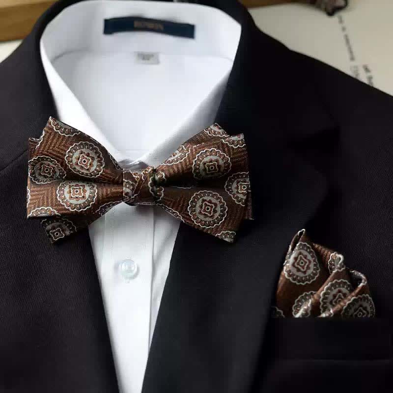 Men's Vintage Printed Double Layered Handkerchief Bow Tie - Image 17
