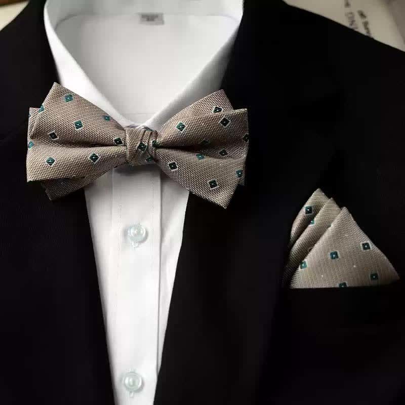 Men's Vintage Printed Double Layered Handkerchief Bow Tie - Image 19
