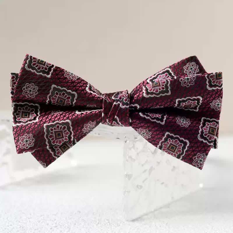 Men's Vintage Printed Double Layered Handkerchief Bow Tie - Image 2