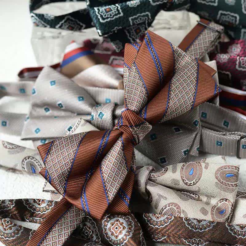 Men's Vintage Printed Double Layered Handkerchief Bow Tie - Image 4