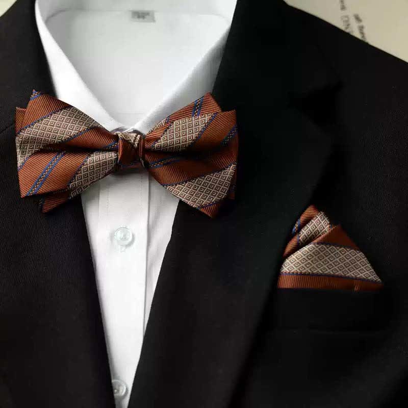 Men's Vintage Printed Double Layered Handkerchief Bow Tie - Image 6