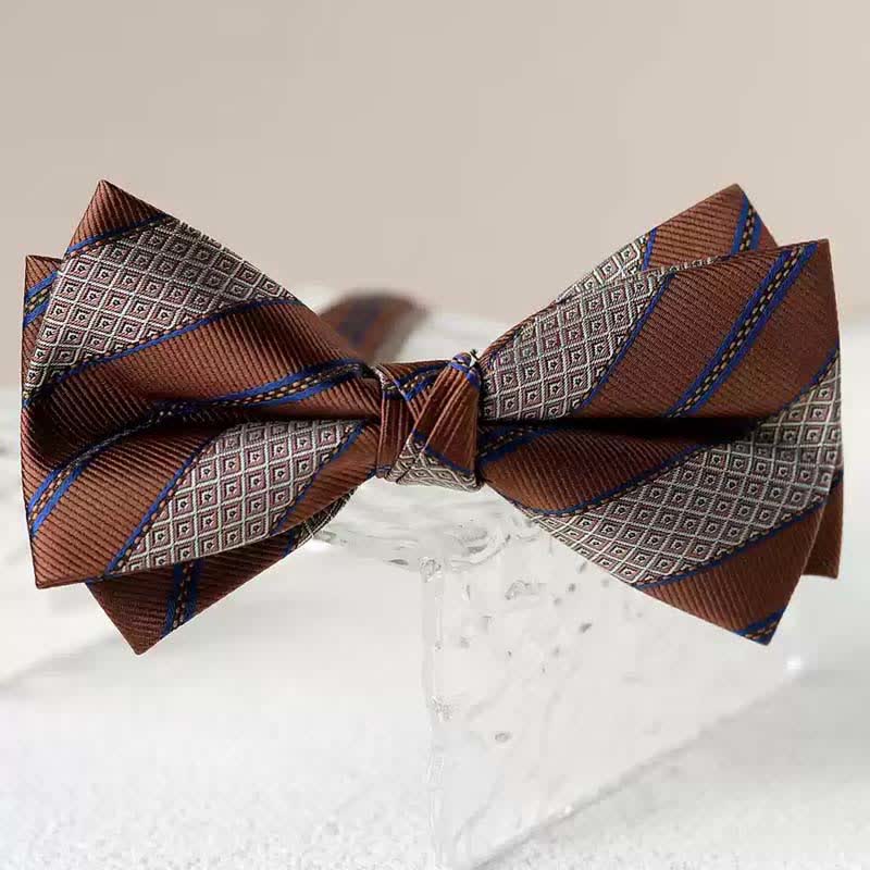 Men's Vintage Printed Double Layered Handkerchief Bow Tie - Image 7