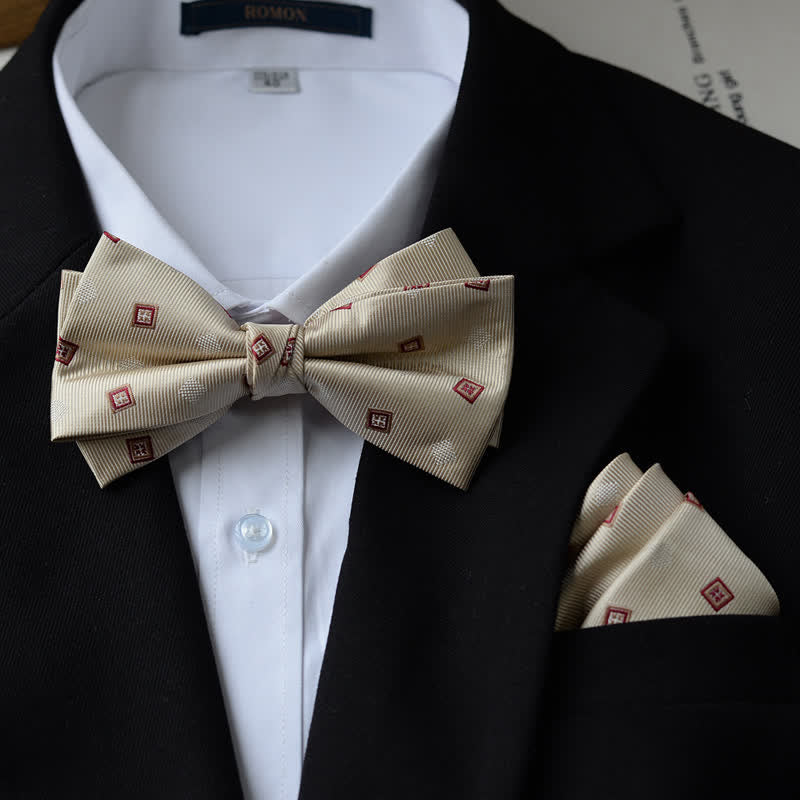 Men's Vintage Printed Double Layered Handkerchief Bow Tie - Image 9