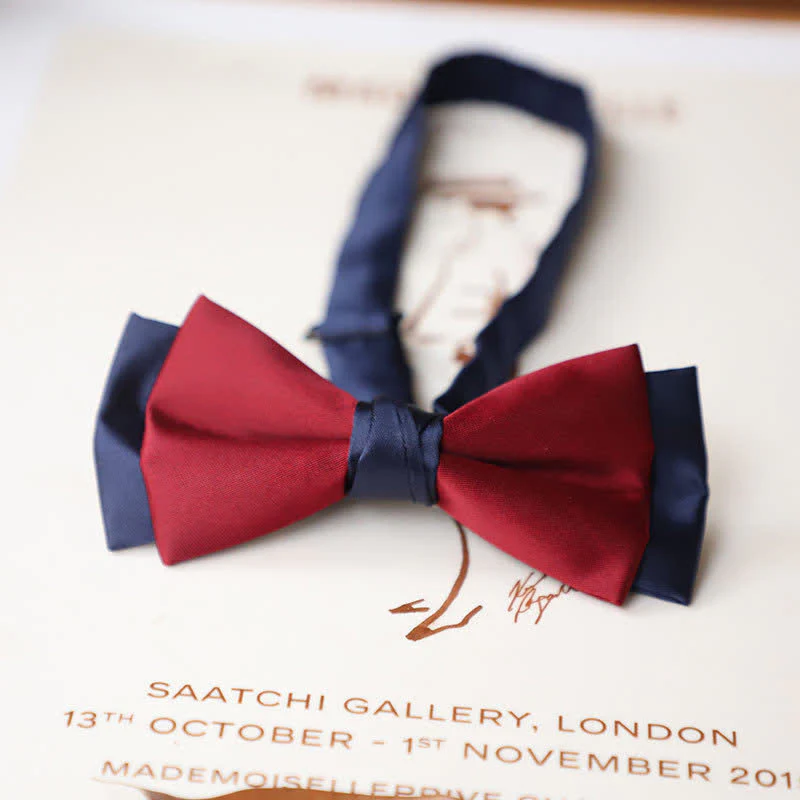 Men's Vintage Red Match Blue Two Tone Bow Tie - Image 6