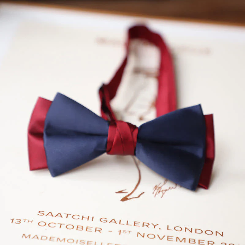 Men's Vintage Red Match Blue Two Tone Bow Tie - Image 8