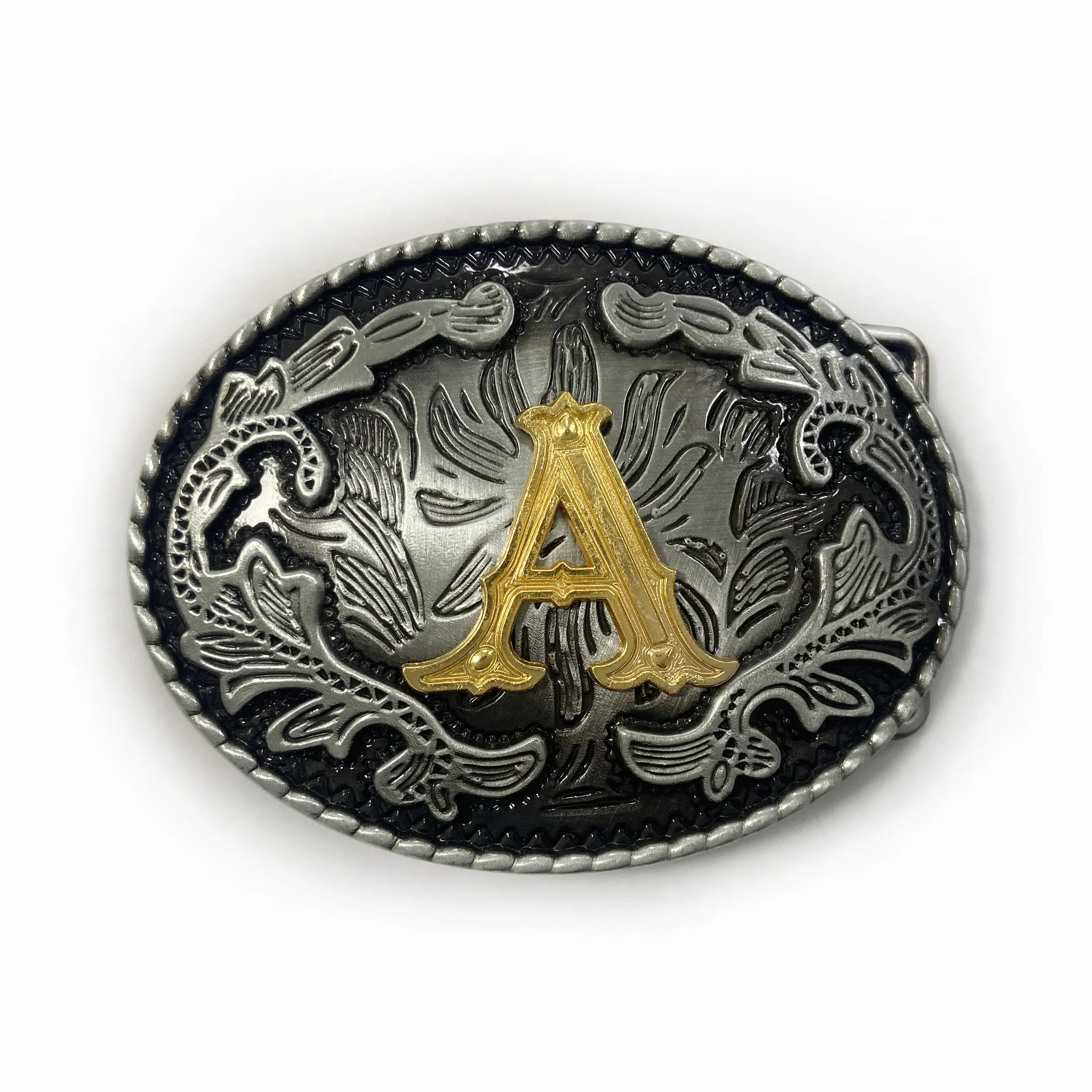 Men's Vintage Silver Oval Carved Golden Letter Buckle Leather Belt - Image 11