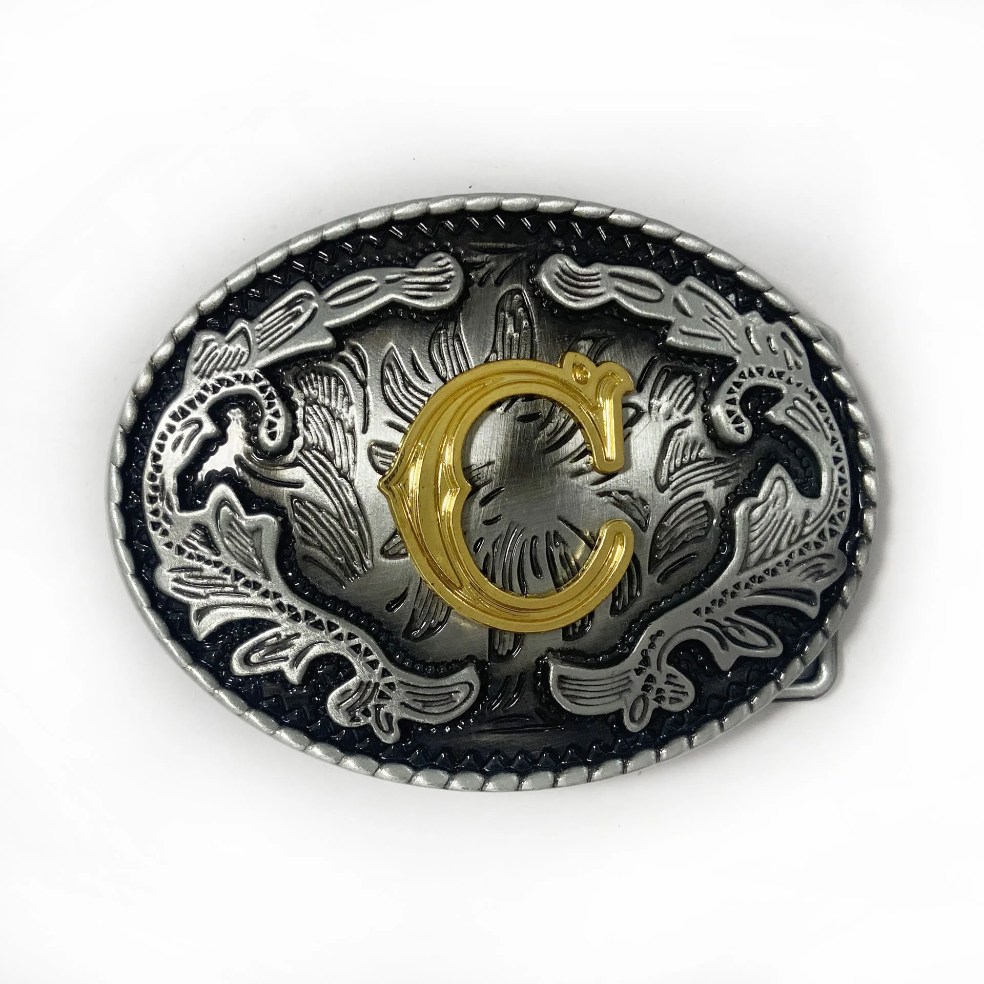 Men's Vintage Silver Oval Carved Golden Letter Buckle Leather Belt - Image 12