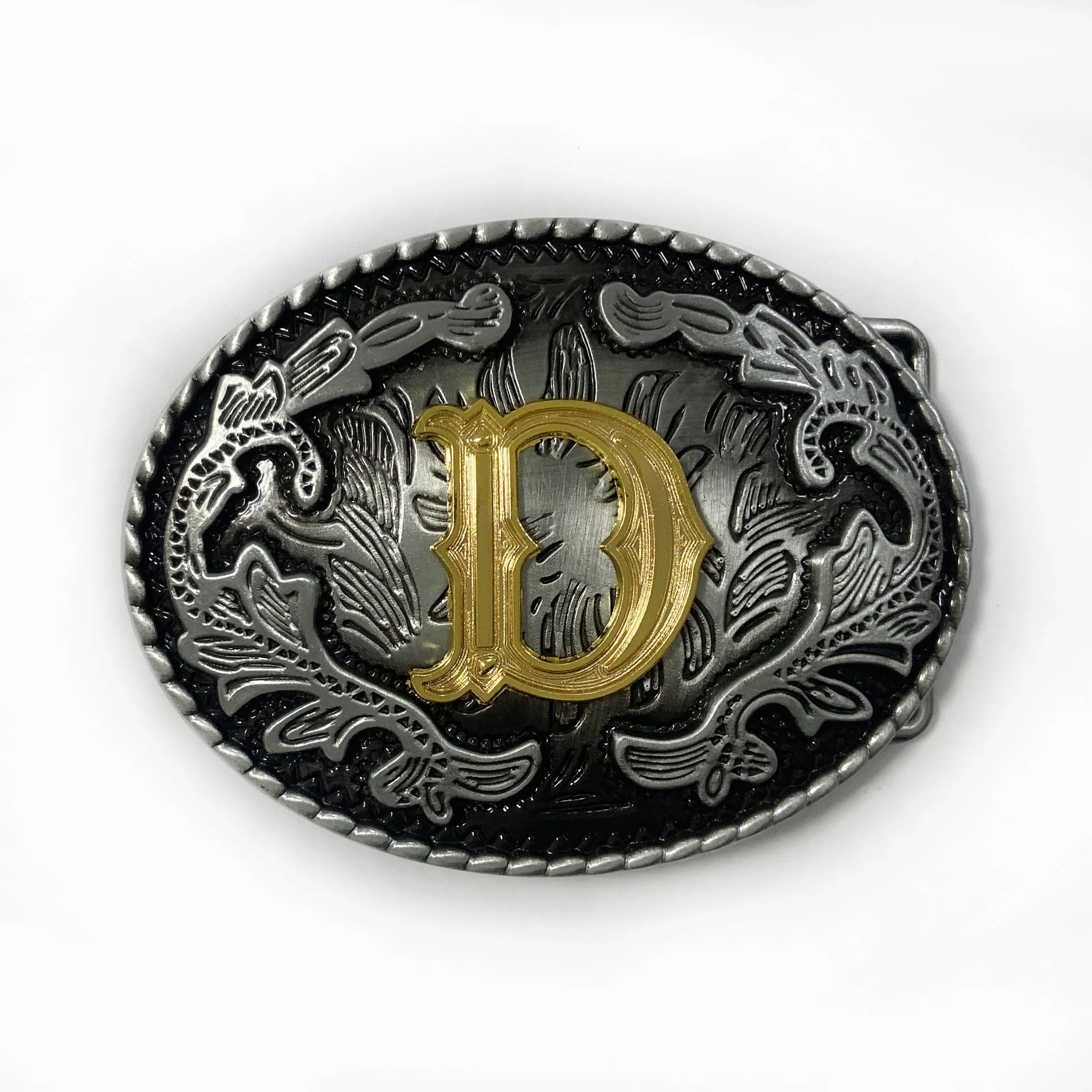 Men's Vintage Silver Oval Carved Golden Letter Buckle Leather Belt - Image 13