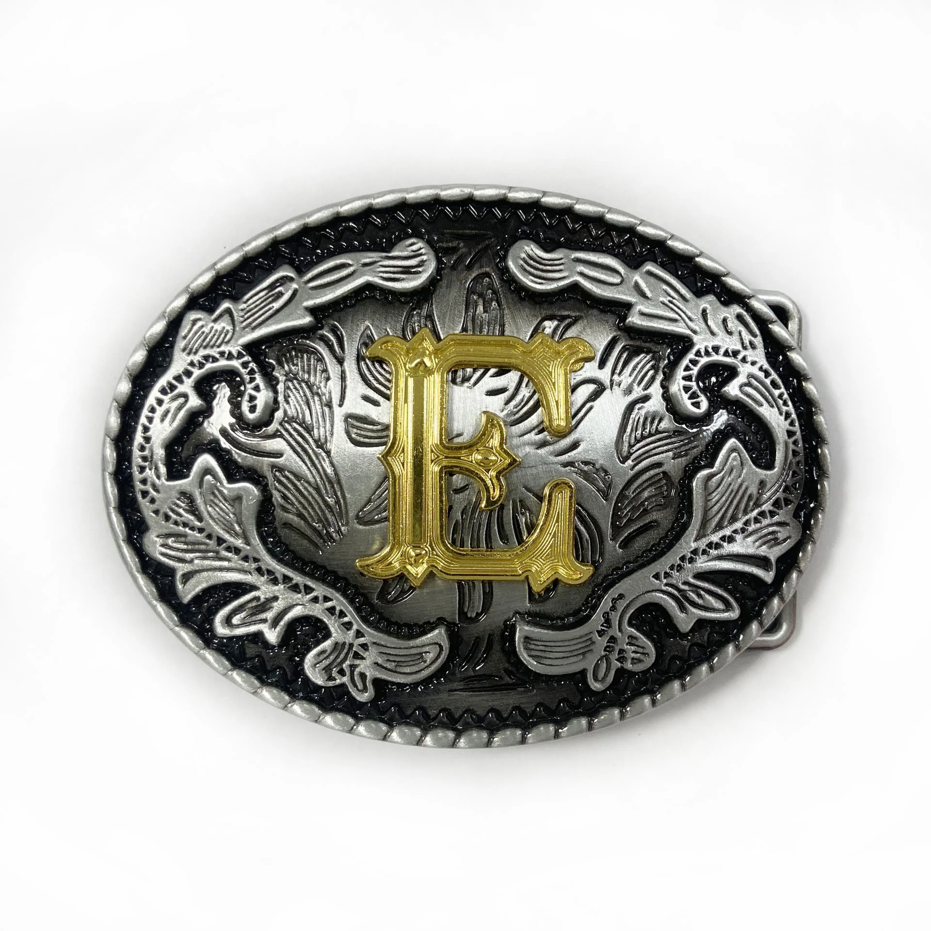 Men's Vintage Silver Oval Carved Golden Letter Buckle Leather Belt - Image 14
