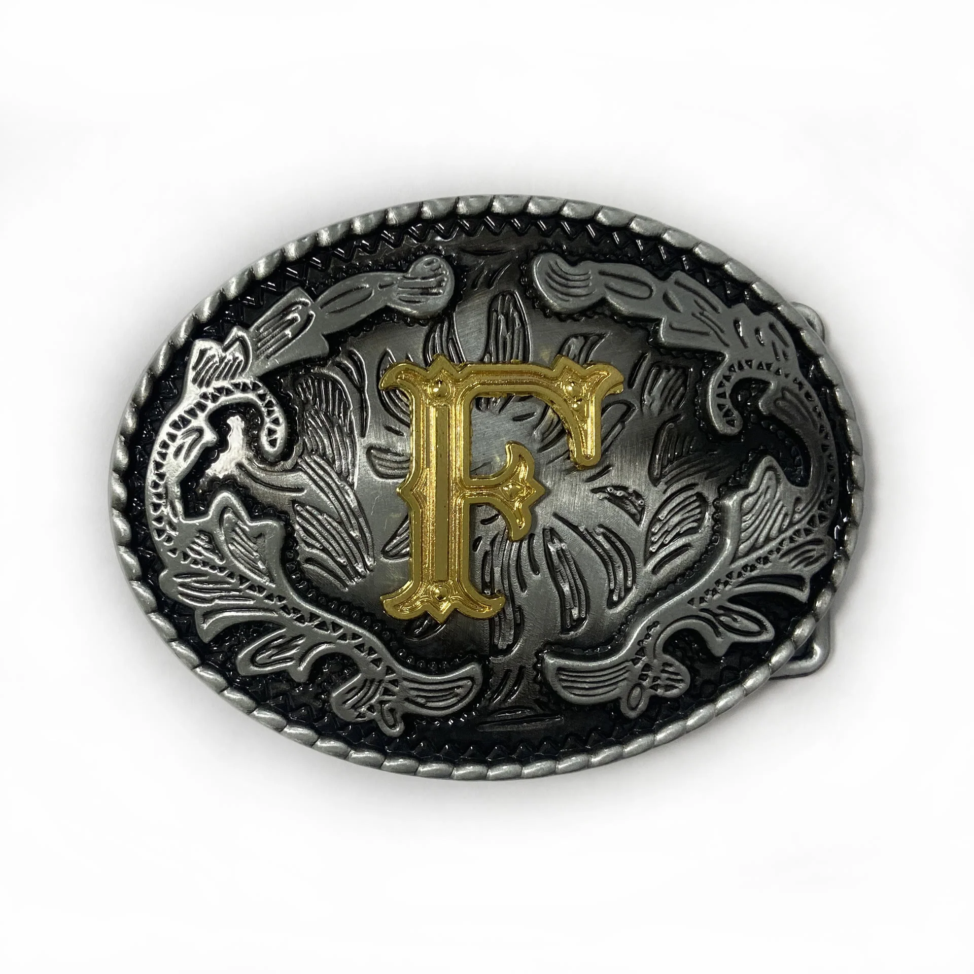 Men's Vintage Silver Oval Carved Golden Letter Buckle Leather Belt - Image 15