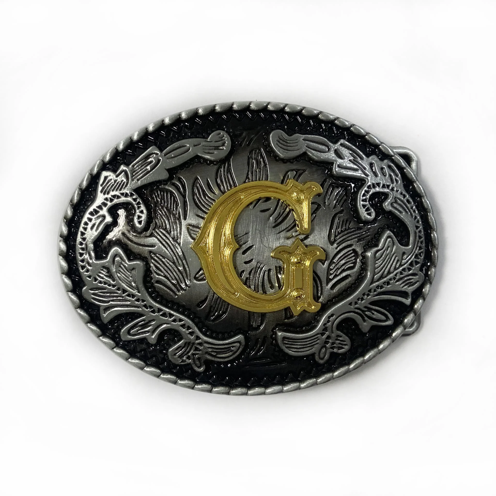 Men's Vintage Silver Oval Carved Golden Letter Buckle Leather Belt - Image 16