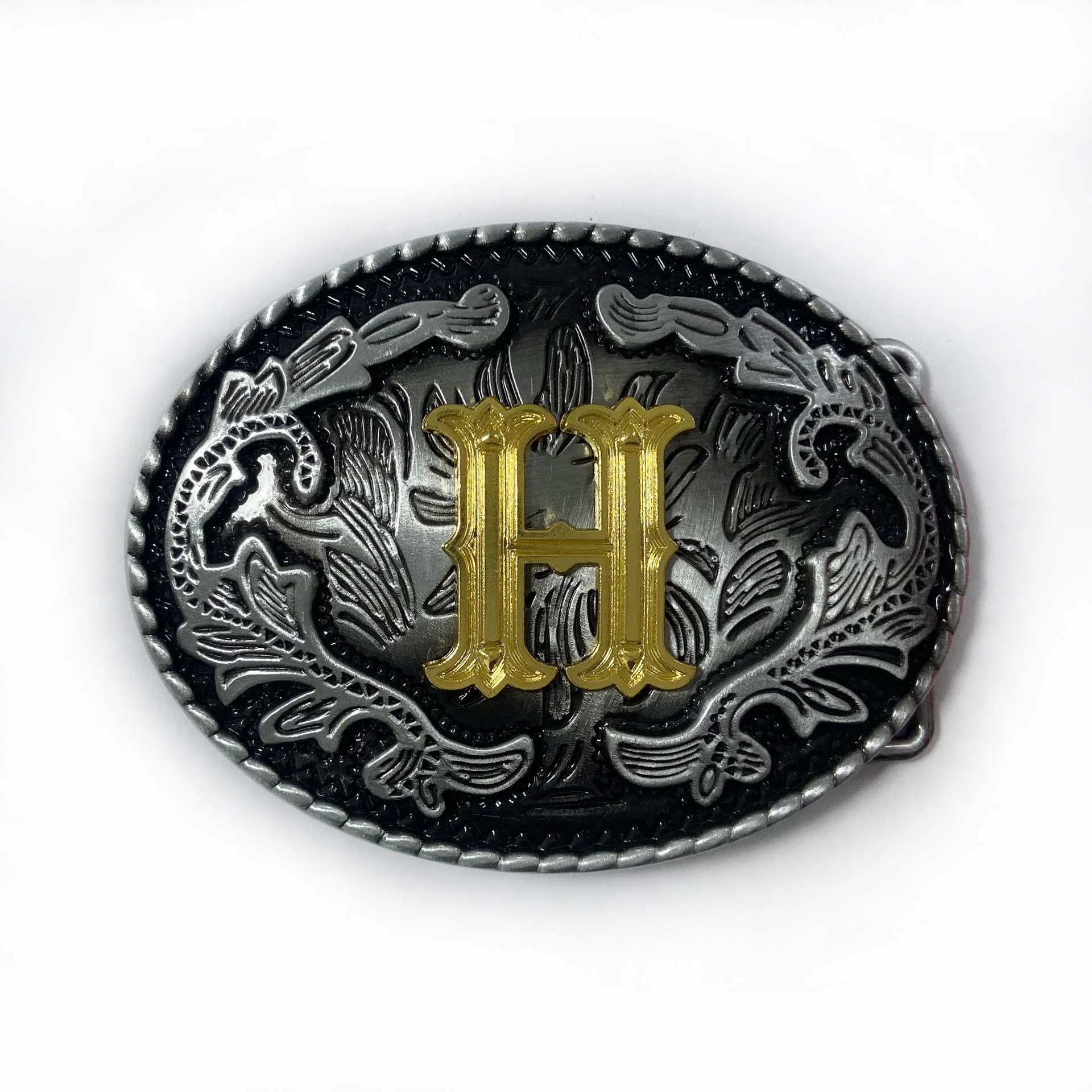 Men's Vintage Silver Oval Carved Golden Letter Buckle Leather Belt - Image 17