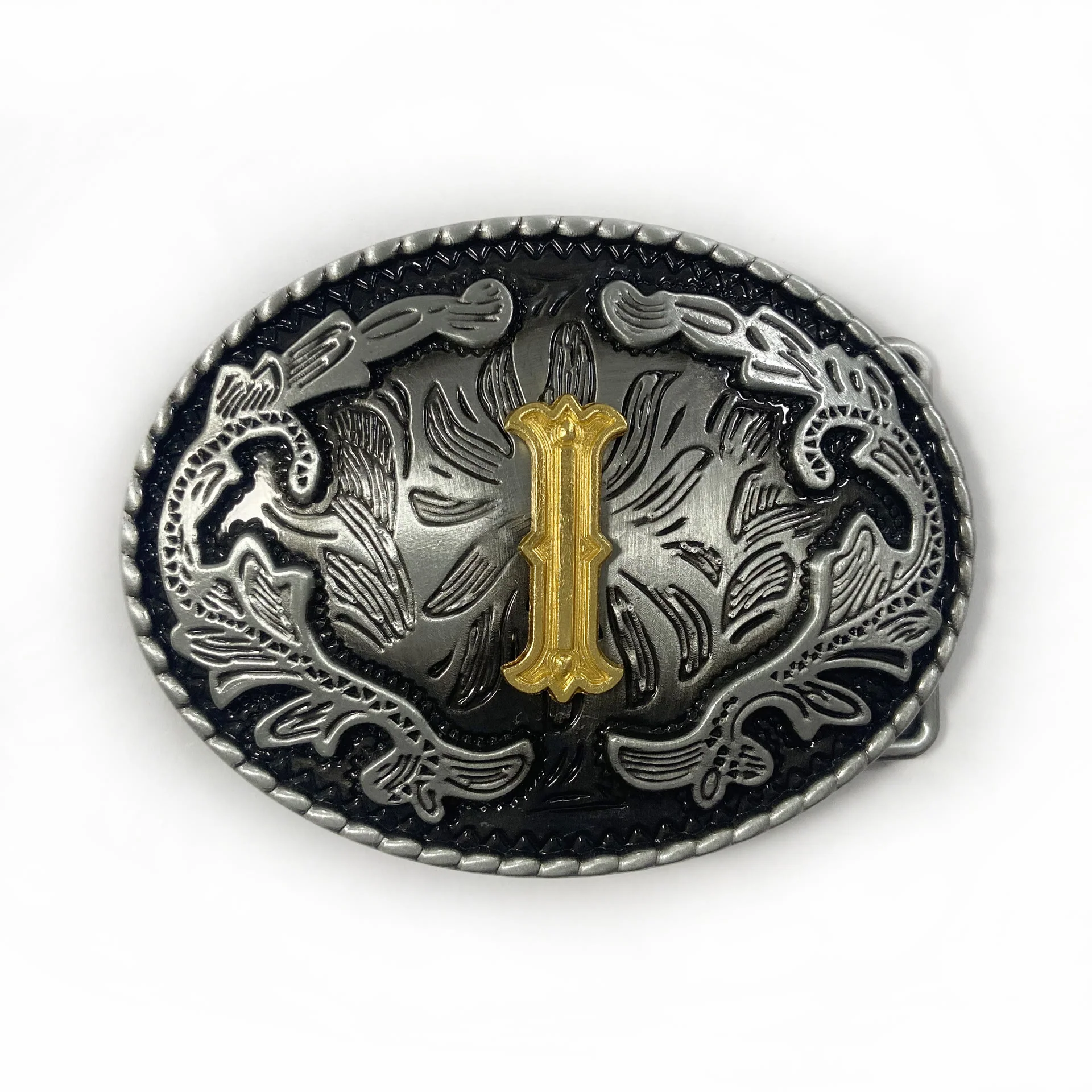 Men's Vintage Silver Oval Carved Golden Letter Buckle Leather Belt - Image 18