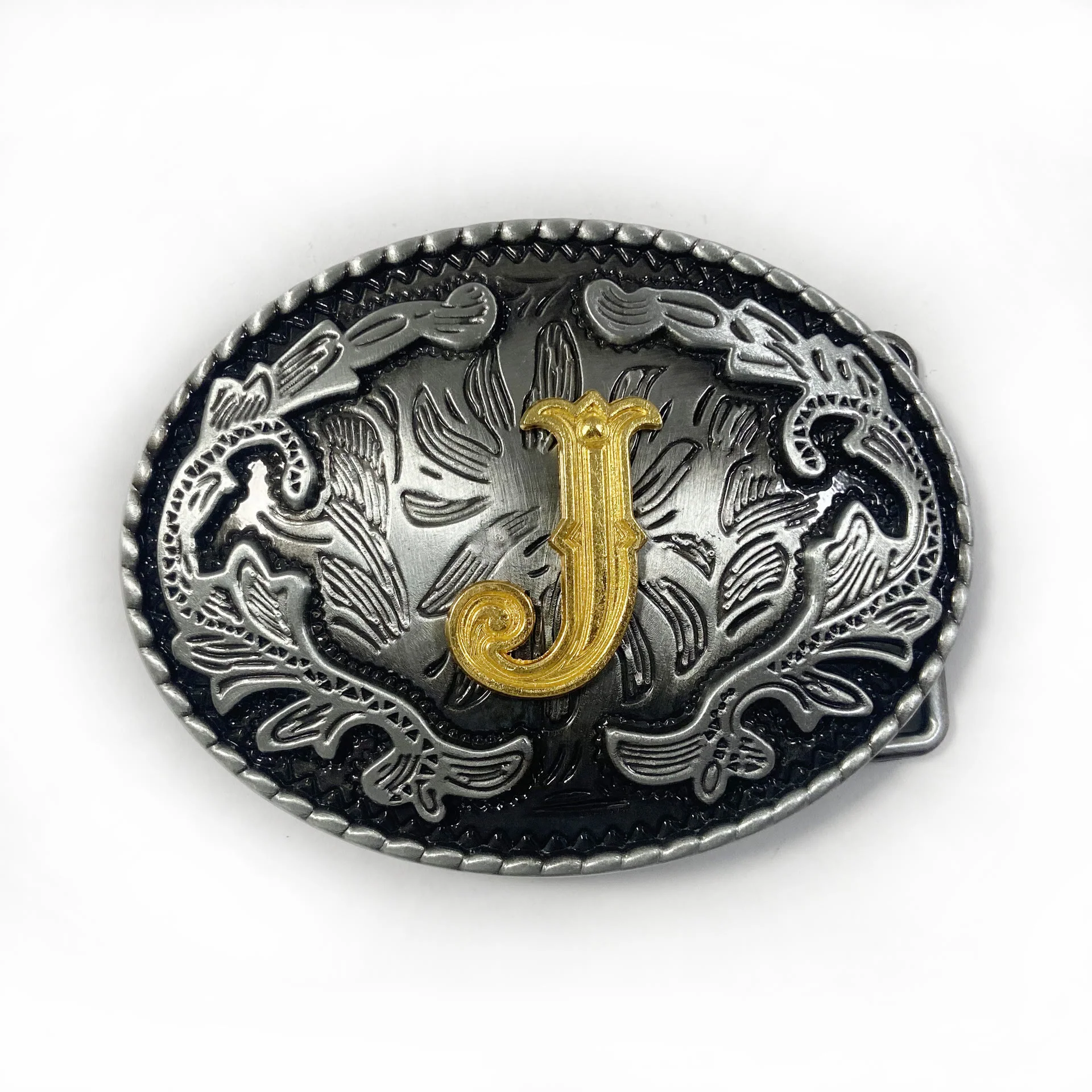 Men's Vintage Silver Oval Carved Golden Letter Buckle Leather Belt - Image 19