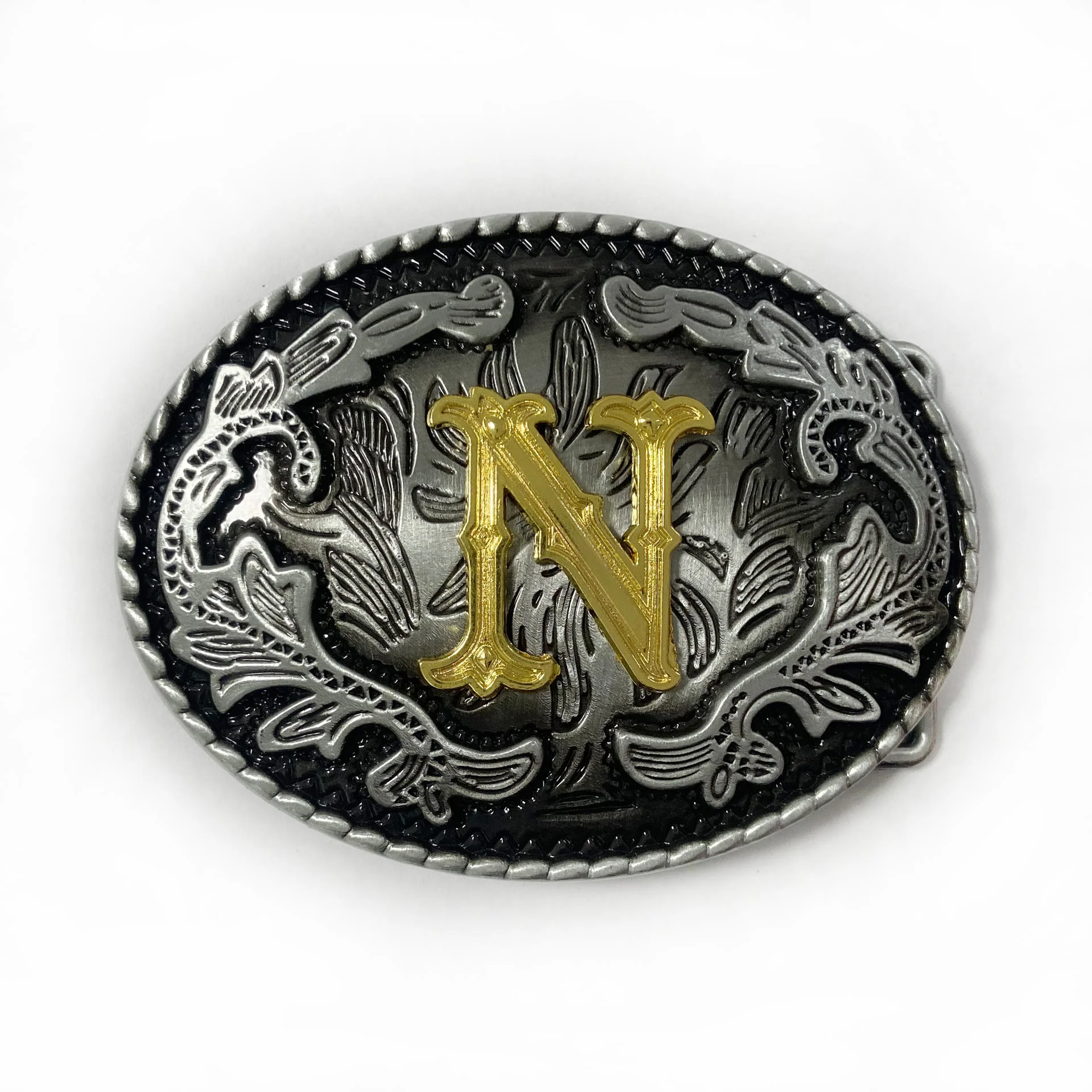 Men's Vintage Silver Oval Carved Golden Letter Buckle Leather Belt - Image 23