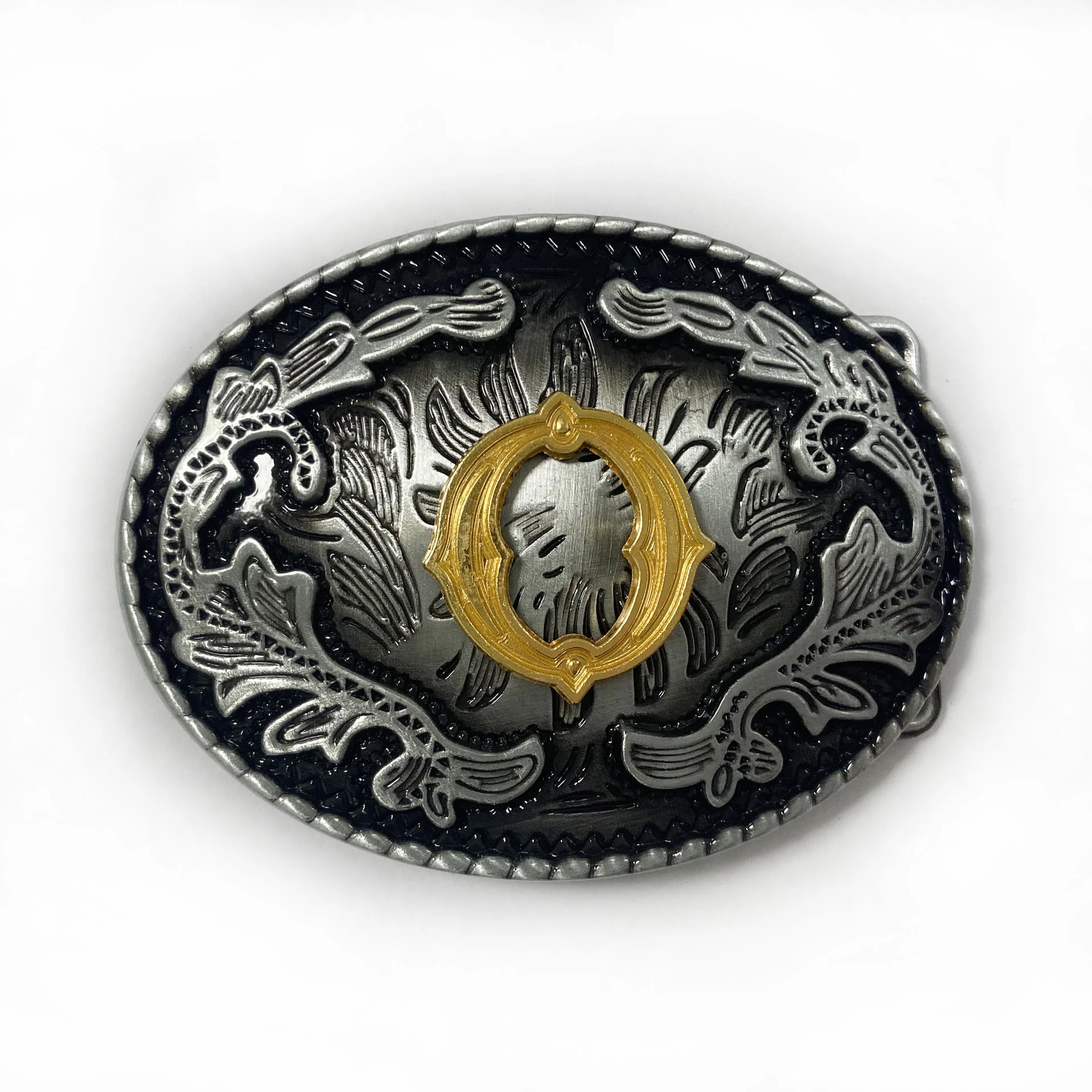 Men's Vintage Silver Oval Carved Golden Letter Buckle Leather Belt - Image 24