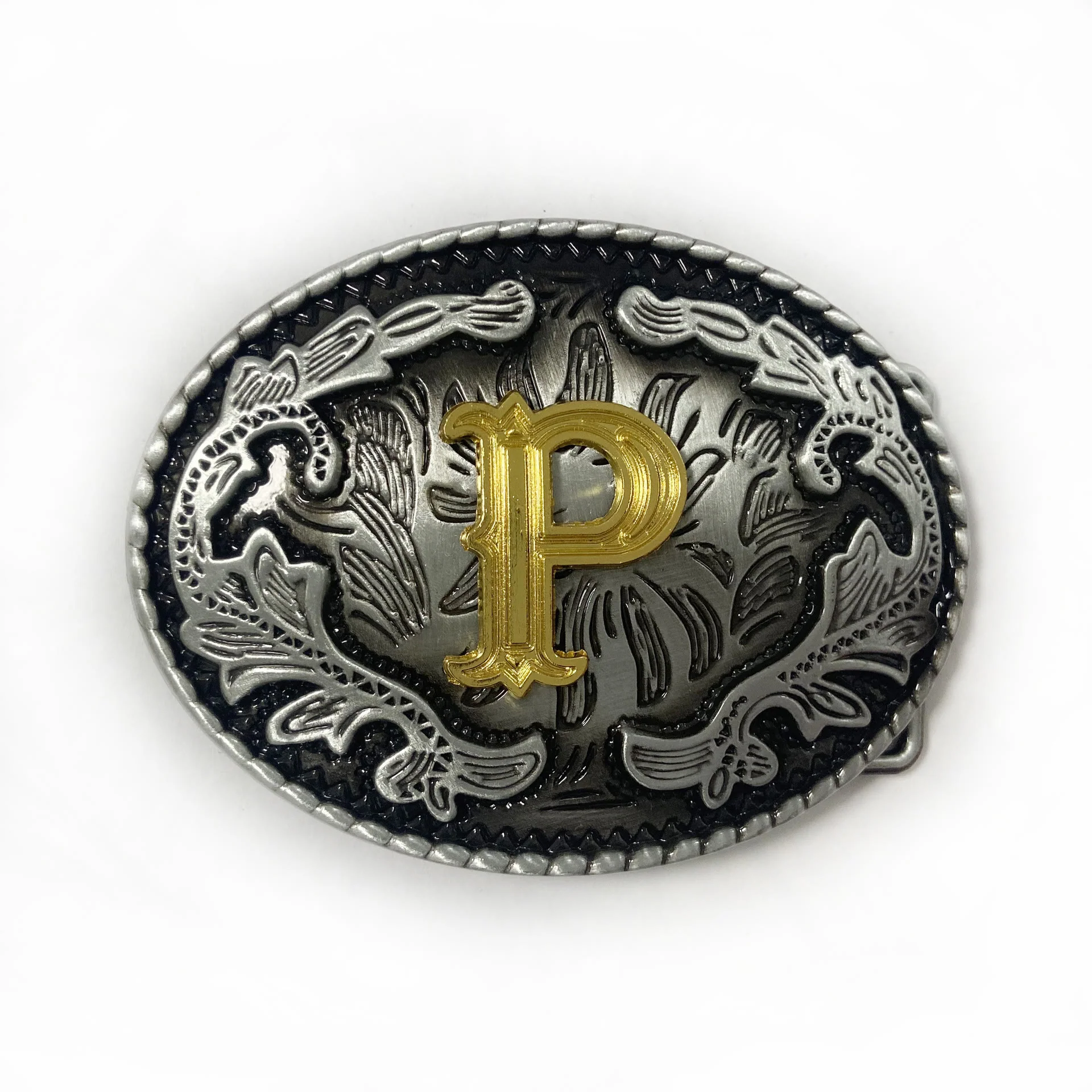 Men's Vintage Silver Oval Carved Golden Letter Buckle Leather Belt - Image 25