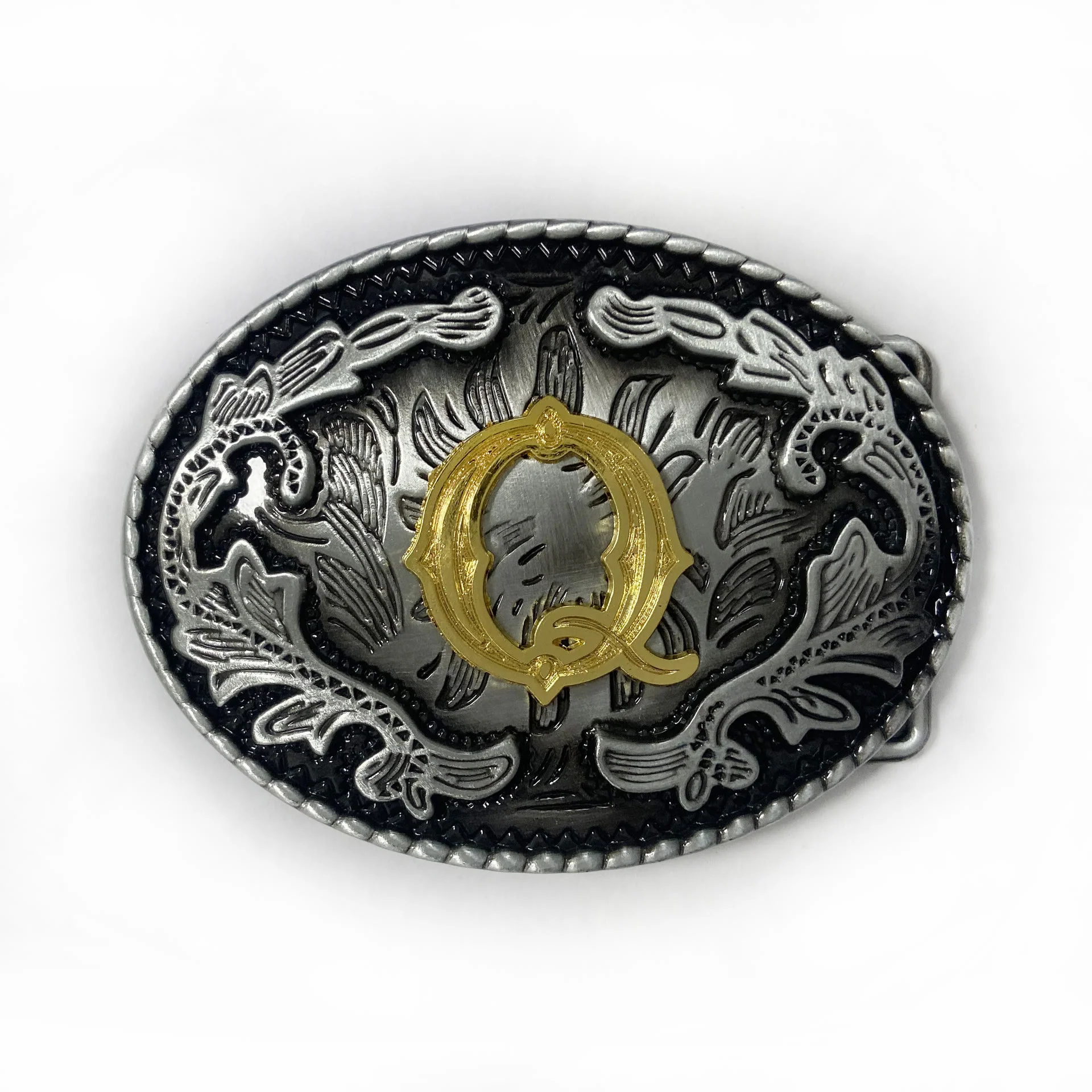 Men's Vintage Silver Oval Carved Golden Letter Buckle Leather Belt - Image 26