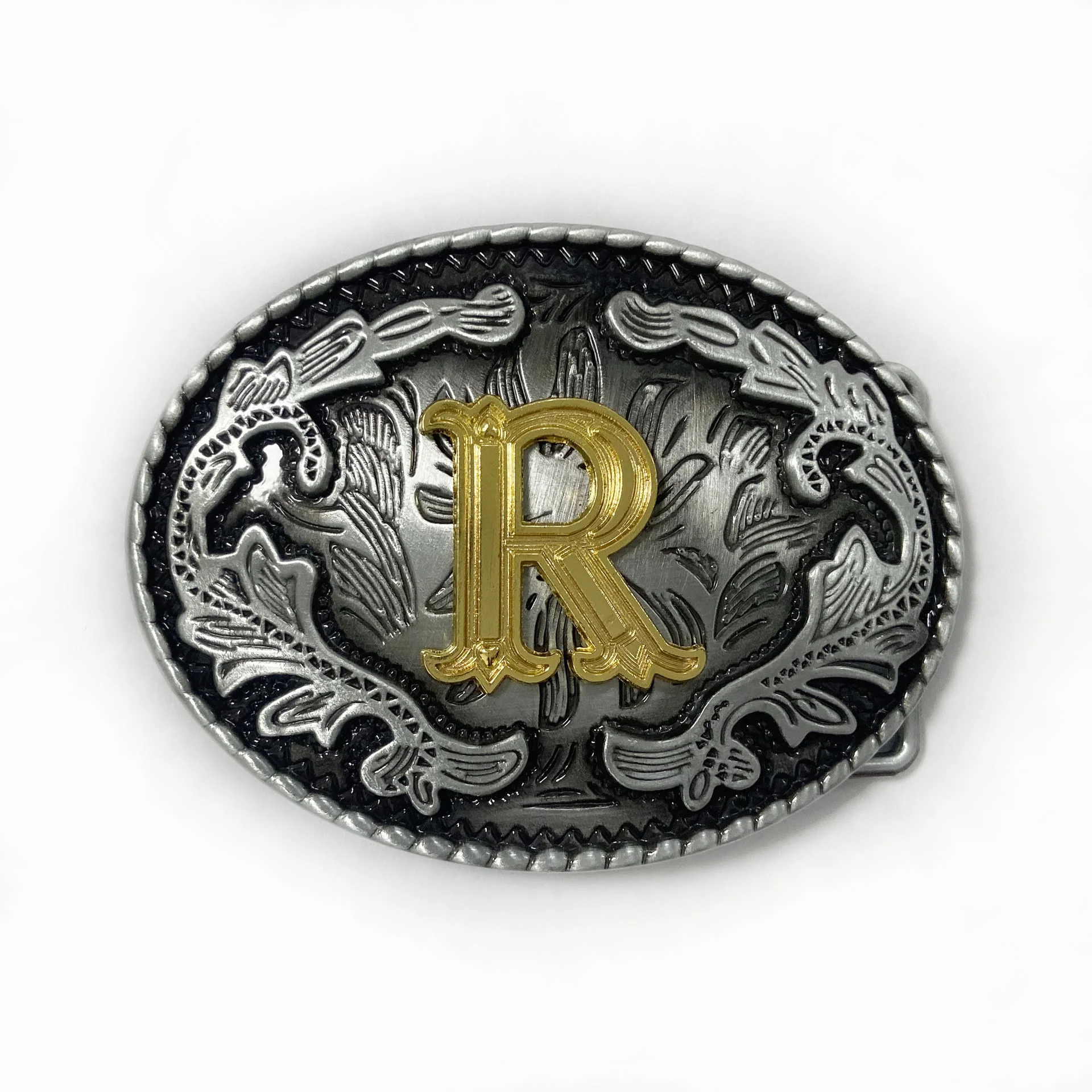 Men's Vintage Silver Oval Carved Golden Letter Buckle Leather Belt - Image 27