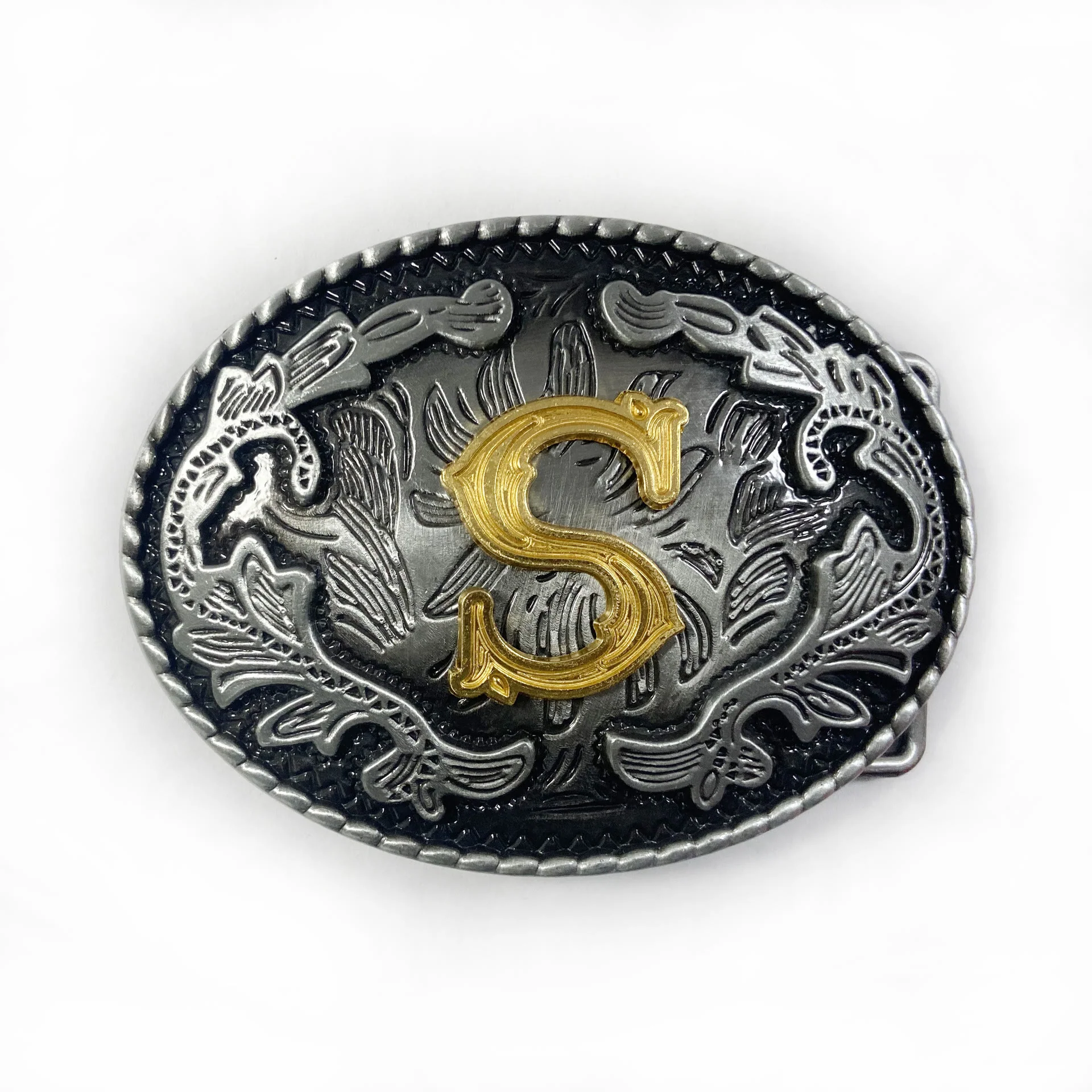 Men's Vintage Silver Oval Carved Golden Letter Buckle Leather Belt - Image 28