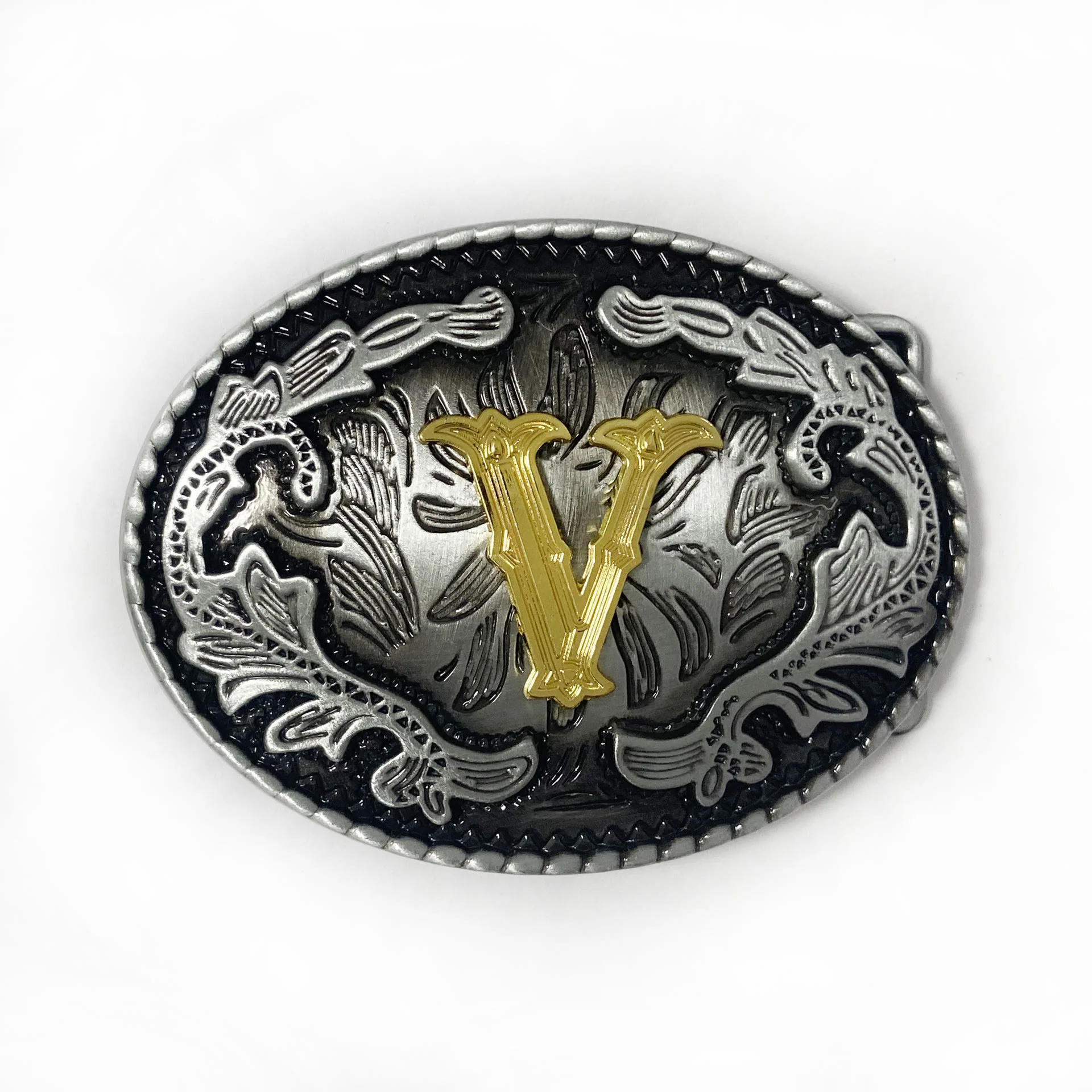 Men's Vintage Silver Oval Carved Golden Letter Buckle Leather Belt - Image 31