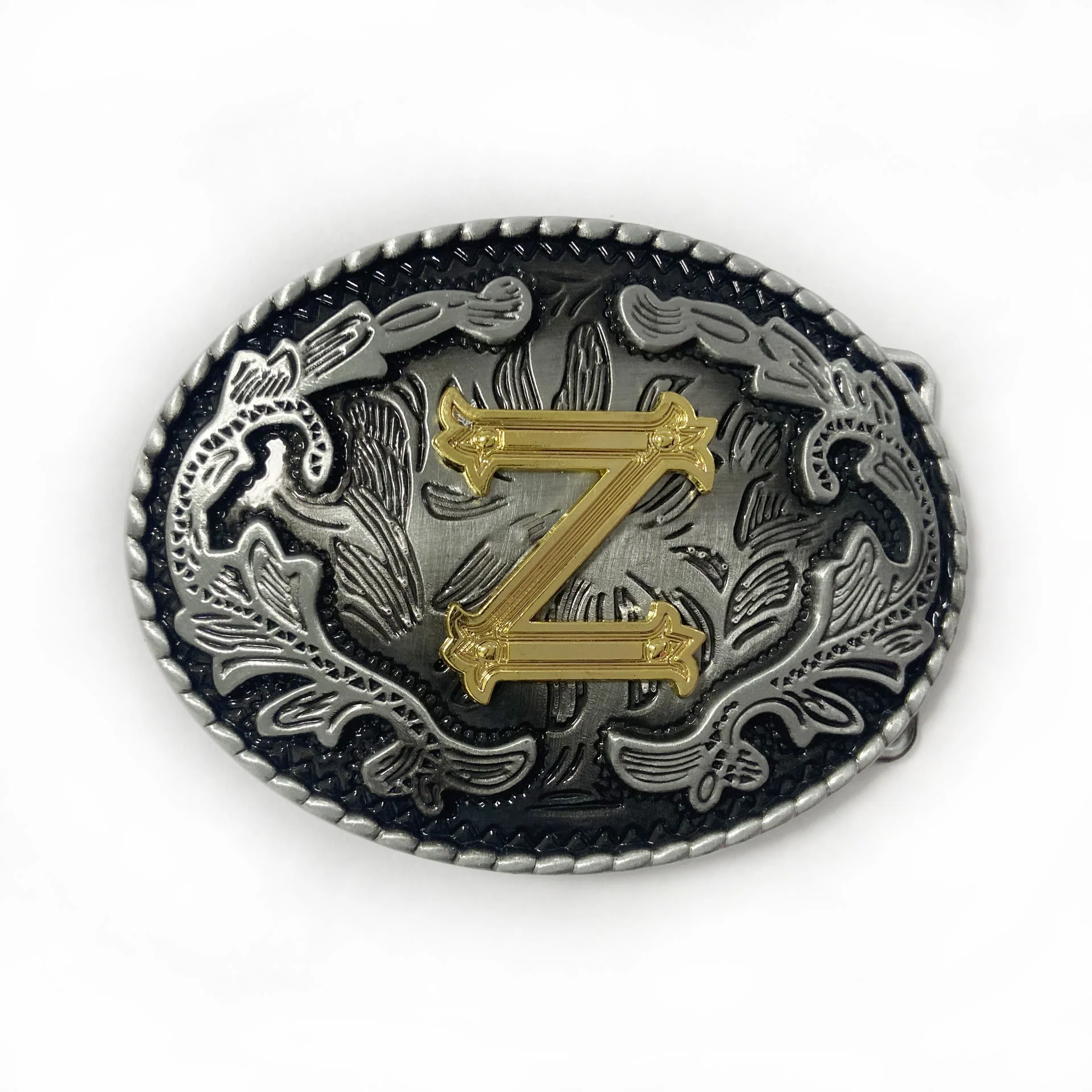 Men's Vintage Silver Oval Carved Golden Letter Buckle Leather Belt - Image 34