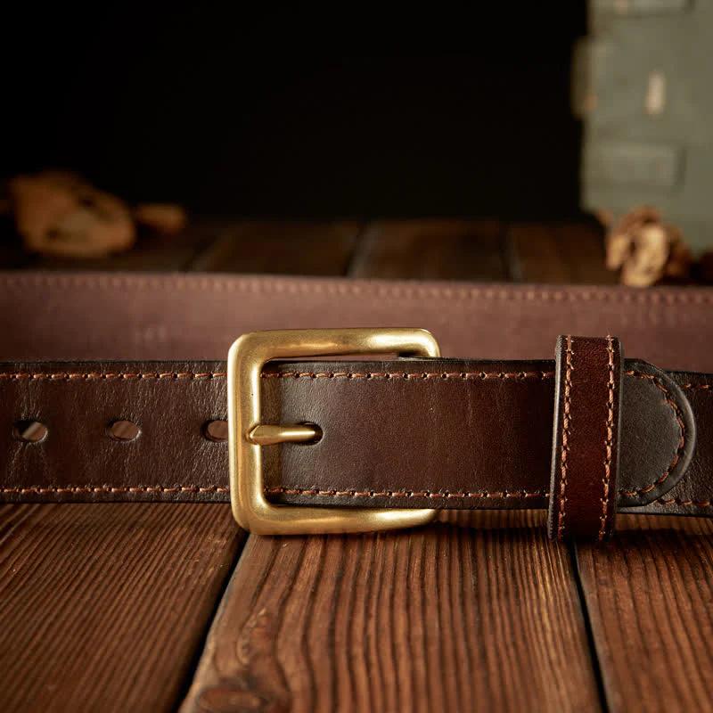 Men's Vintage Single Prong Buckle Leather Belt - Image 4
