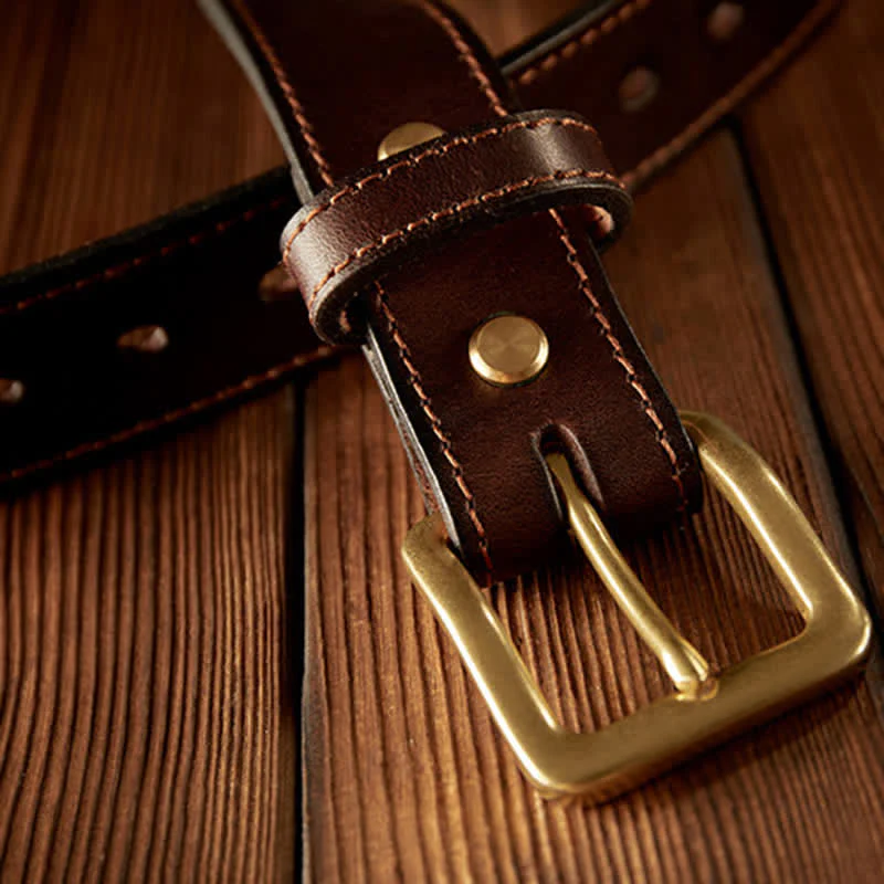 Men's Vintage Single Prong Buckle Leather Belt - Image 5