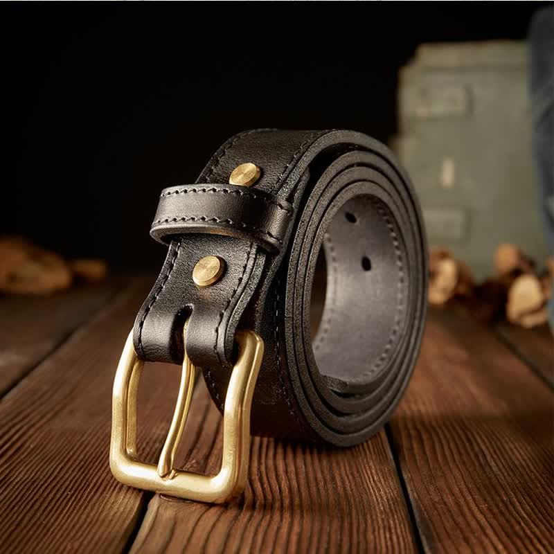 Men's Vintage Single Prong Buckle Leather Belt - Image 9