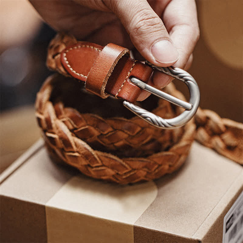 Men's Vintage Woven Vegetable Tanned Leather Belt - Image 4