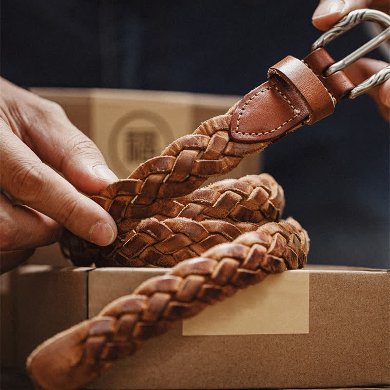 Men's Vintage Woven Vegetable Tanned Leather Belt - Image 5