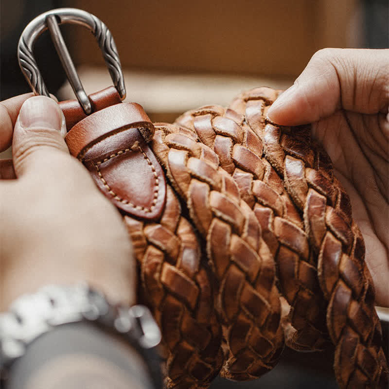 Men's Vintage Woven Vegetable Tanned Leather Belt - Image 6