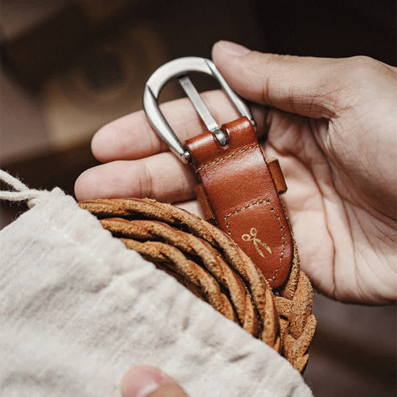 Men's Vintage Woven Vegetable Tanned Leather Belt - Image 7