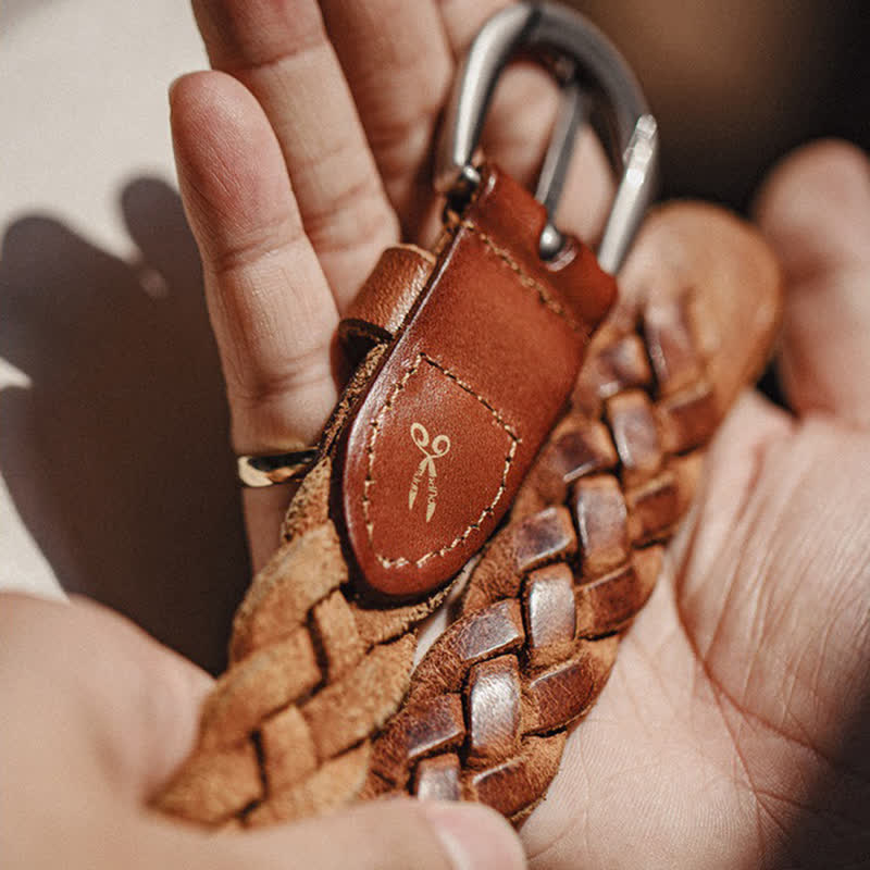 Men's Vintage Woven Vegetable Tanned Leather Belt - Image 8