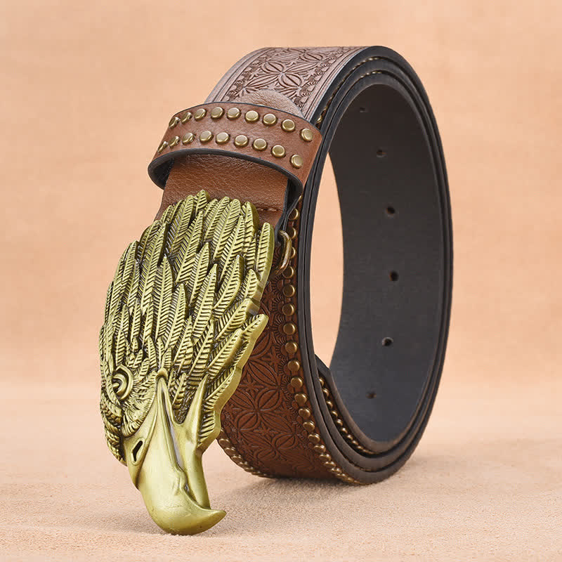 Men's Eagle Vulture Head Steer Rivet Leather Belt - Image 2