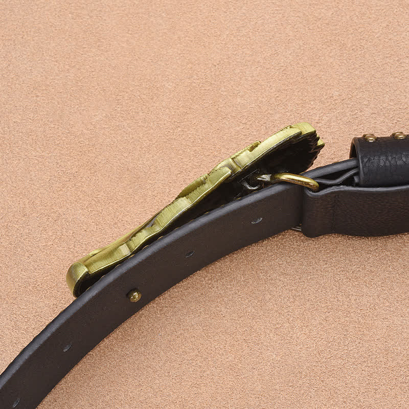 Men's Eagle Vulture Head Steer Rivet Leather Belt - Image 4