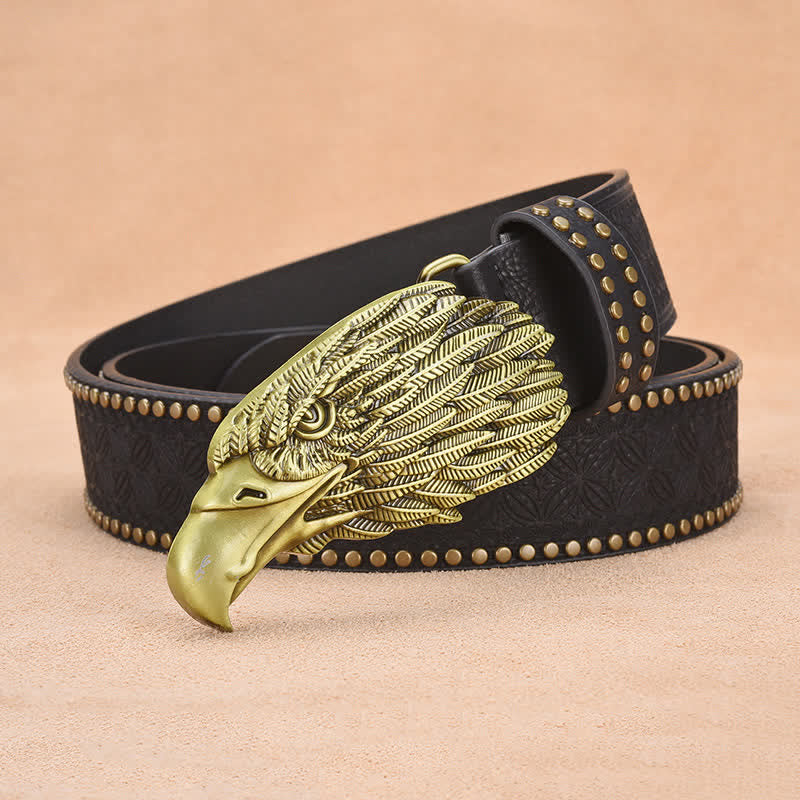 Men's Eagle Vulture Head Steer Rivet Leather Belt - Image 7
