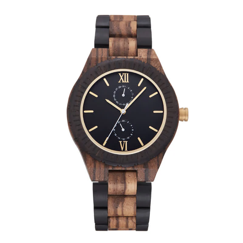 Men's Eco Friendly Wood Two Sub-Dial Wooden Watch - Image 4