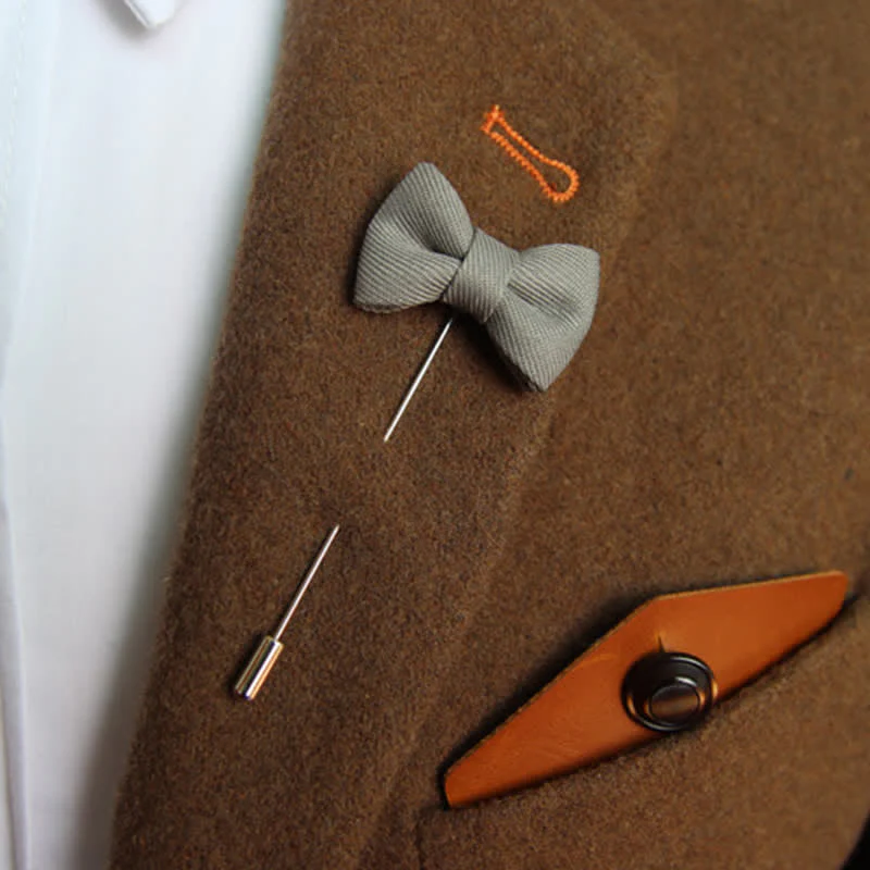 Men's Wedding Boutonniere Bow Tie Shape Cloth Lapel Pin - Image 4