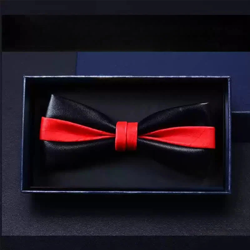 Men's Wedding Party Double Layered Faux Leather Bow Tie - Image 10