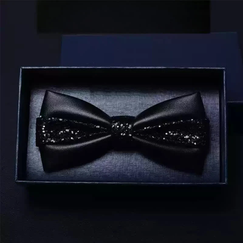 Men's Wedding Party Double Layered Faux Leather Bow Tie - Image 5