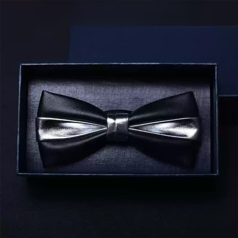 Men's Wedding Party Double Layered Faux Leather Bow Tie - Image 9