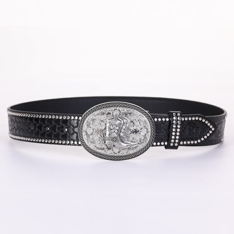 Men's Western Boots Embossing Rivet Detailing Leather Belt - Image 3