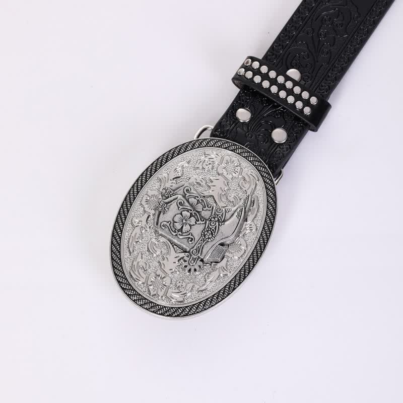 Men's Western Boots Embossing Rivet Detailing Leather Belt - Image 4