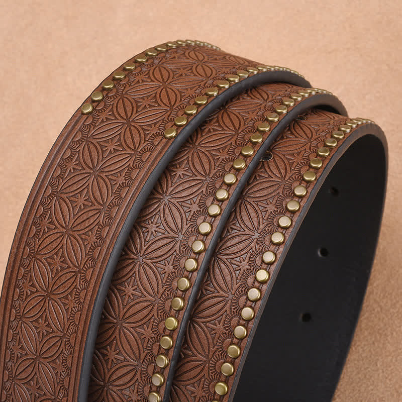 Men's Western Cattle Head Rivet Embossed Leather Belt - Image 3