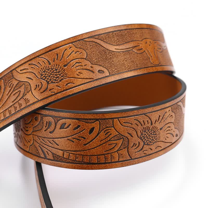 Men's Western Cowboy Turquoise Bull Leather Belt - Image 7