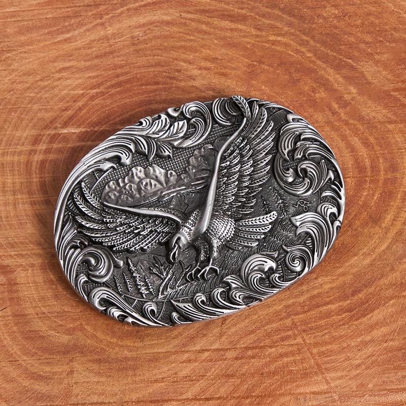 Men's Western Flying Eagle Embossed Buckle Leather Belt - Image 2