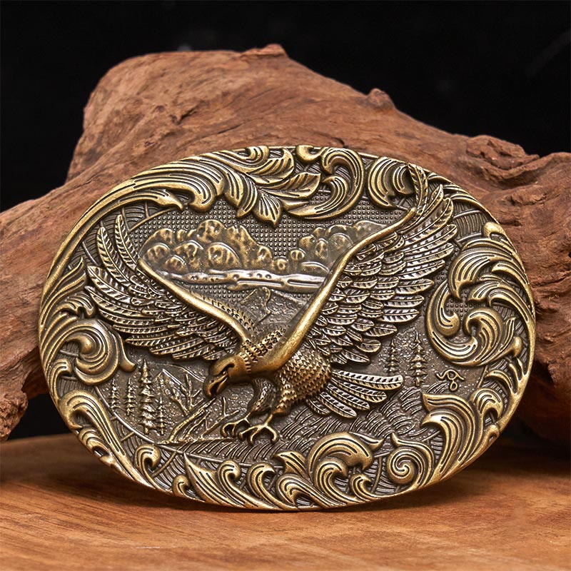 Men's Western Flying Eagle Embossed Buckle Leather Belt - Image 3